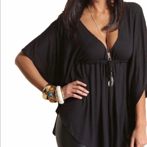 V-NECK BLOUSE BLACK LOOSE LOOK - Picture 3 of 8